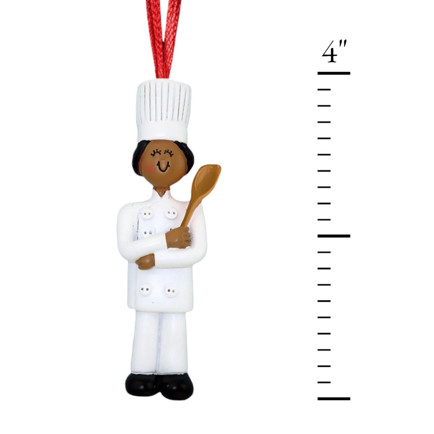 Personalized African American Female Chef Christmas Ornament in White Uniform – Custom Name and Year Resin Ornament