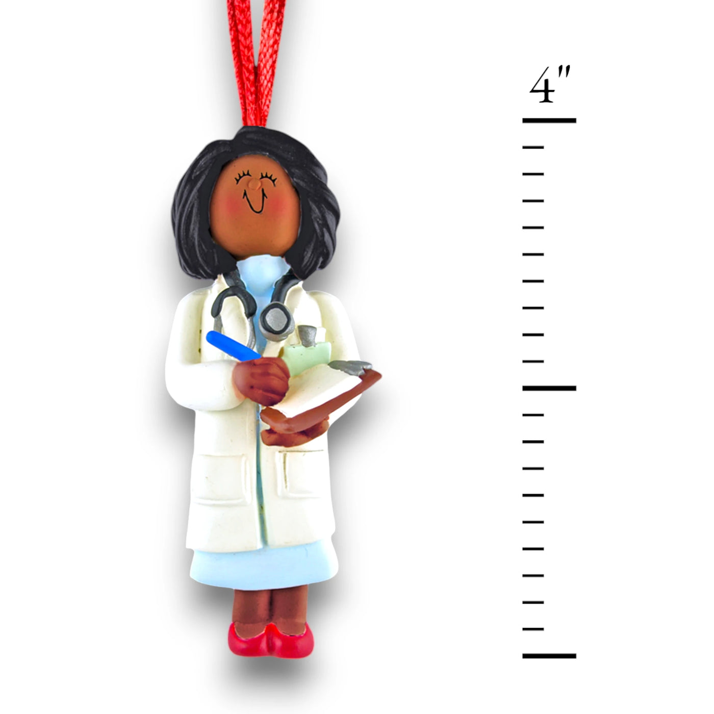 Personalized African American Female Doctor Christmas Ornament with Stethoscope and Clipboard – Custom Name and Year Resin Ornament

