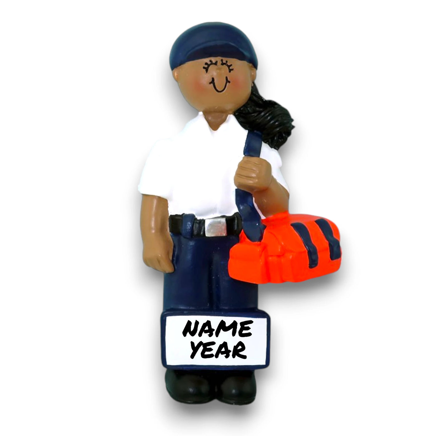 Personalized African American Female EMT Christmas Ornament with Emergency Bag – Custom Name and Year Resin Ornament

