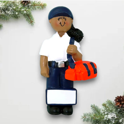 Personalized African American Female EMT Christmas Ornament with Emergency Bag – Custom Name and Year Resin Ornament

