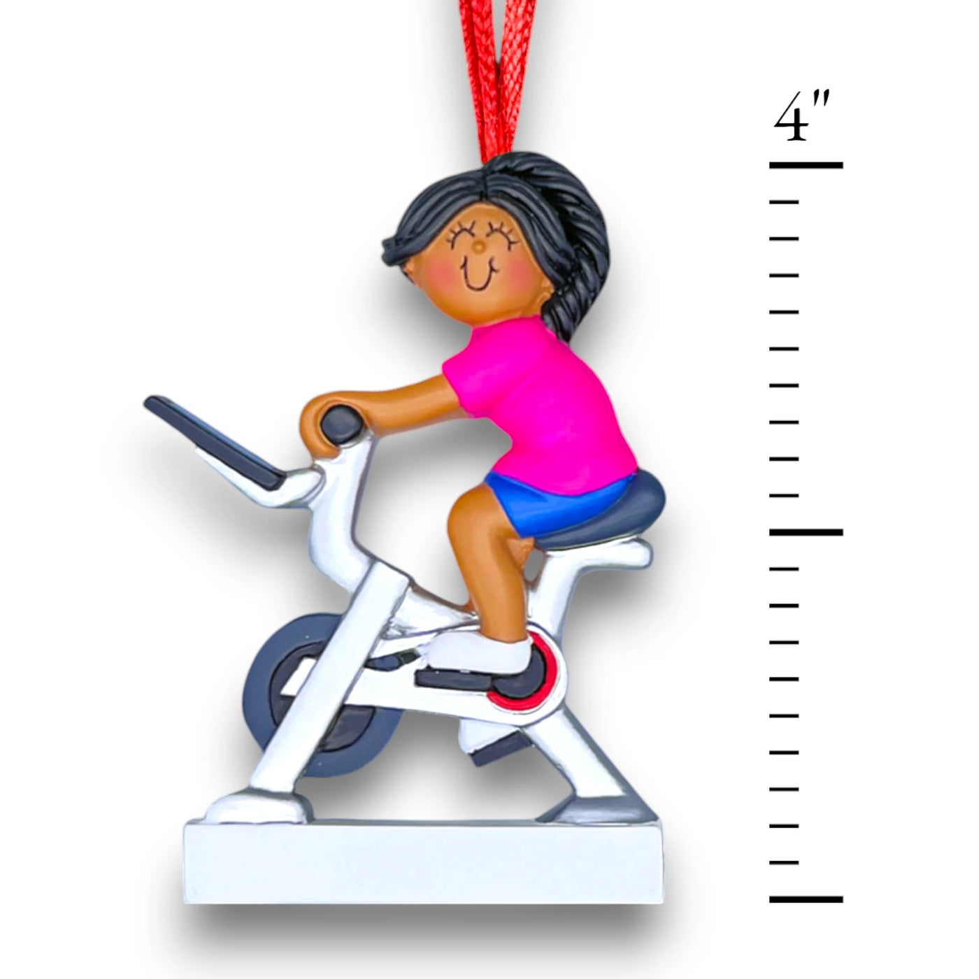 Personalized African American Female Exercise Bike Ornament with Custom Name and Year – Resin Christmas Ornament

