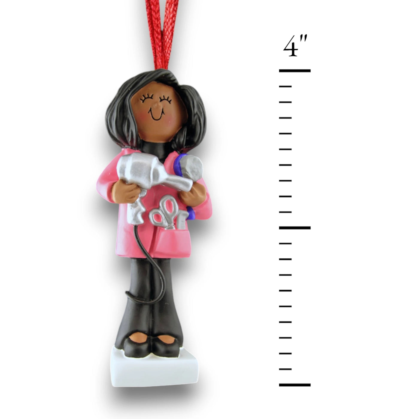 Personalized African American Female Hairdresser Christmas Ornament with Blow Dryer and Scissors – Custom Name and Year Resin Ornament

