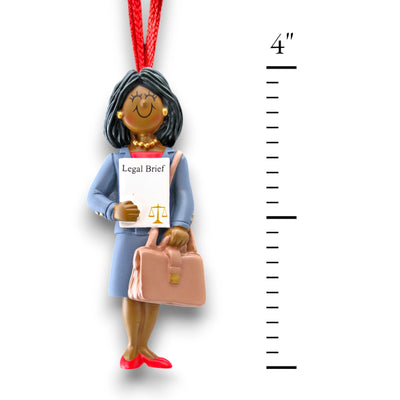 Personalized African American Female Lawyer Christmas Ornament with Legal Brief and Briefcase – Custom Name and Year Resin Ornament