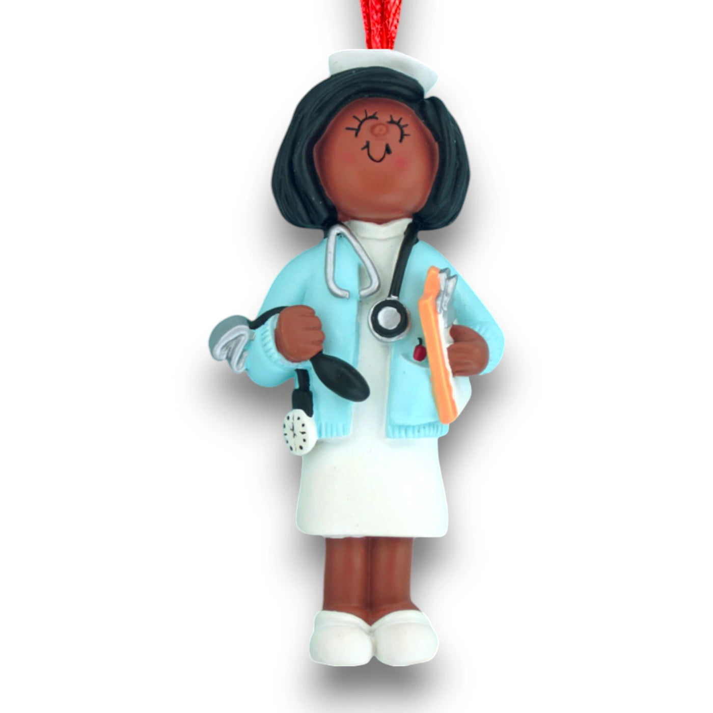 African American Nurse Christmas Ornament with Stethoscope and Clipboard – Personalized with Name and Year