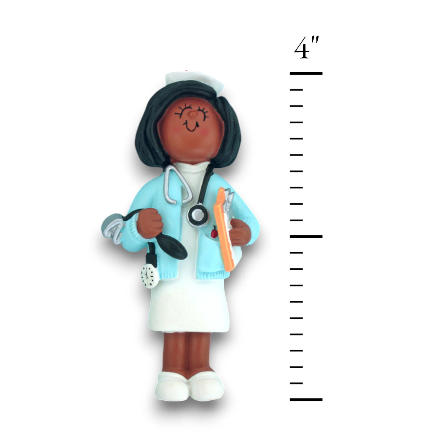 African American Nurse Christmas Ornament with Stethoscope and Clipboard – Personalized with Name and Year