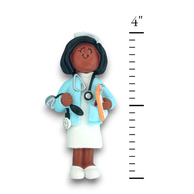 African American Nurse Christmas Ornament with Stethoscope and Clipboard – Personalized with Name and Year