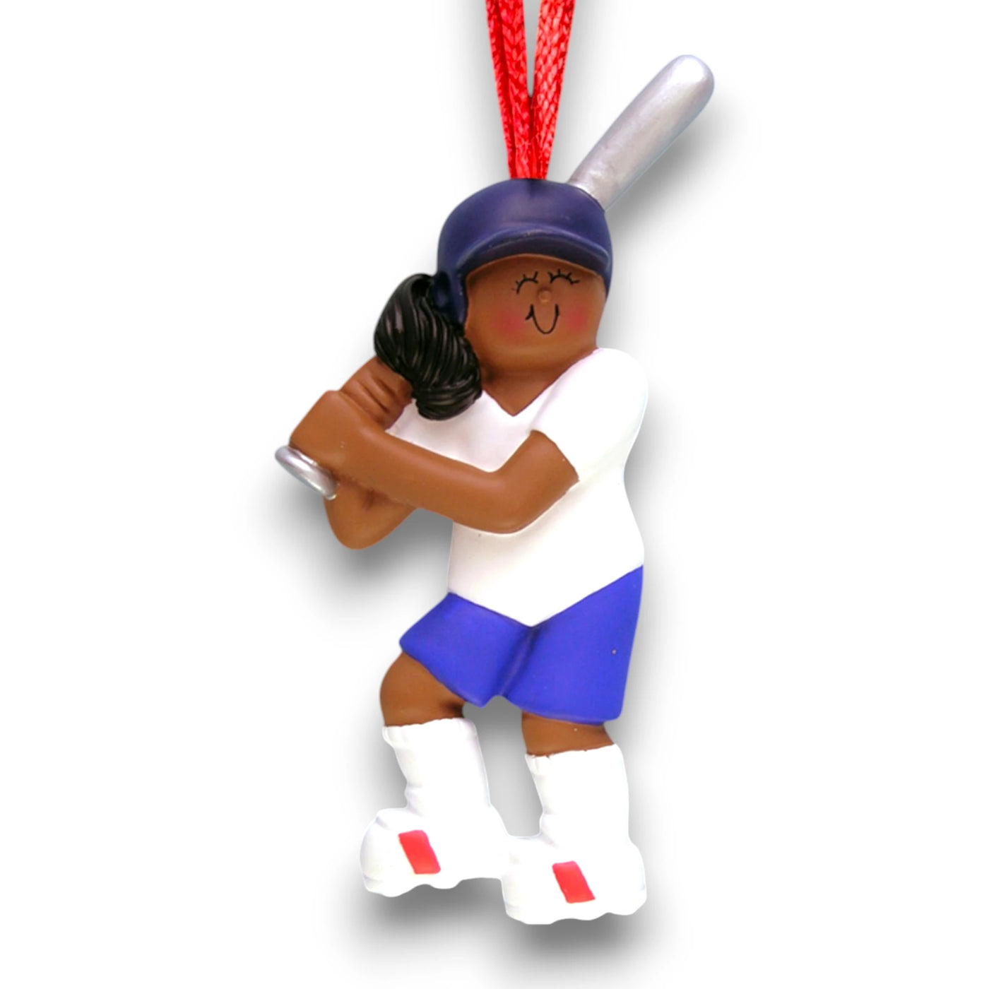 Personalized African American Female Softball Ornament with Name and Year – Resin Christmas Ornament.