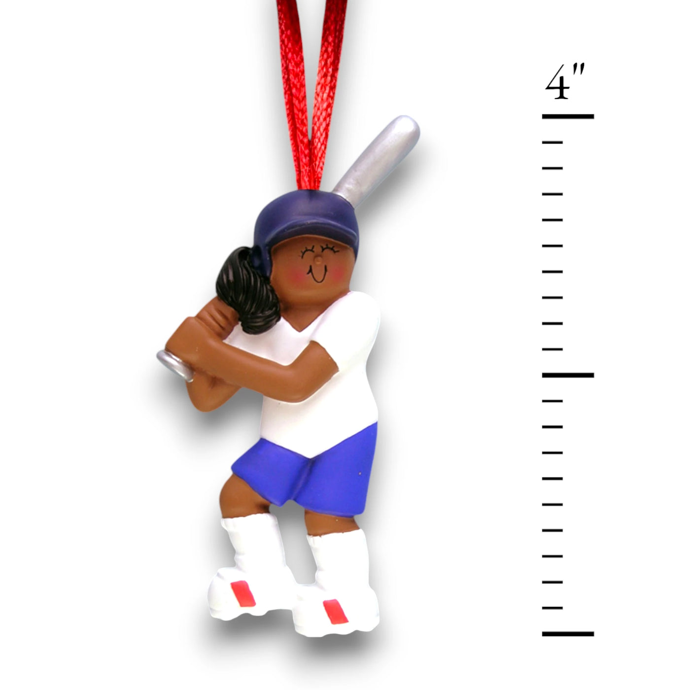 Personalized African American Female Softball Ornament with Name and Year – Resin Christmas Ornament.