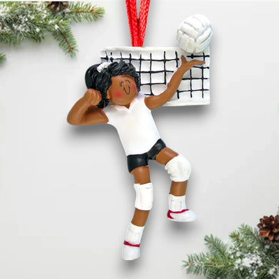 Personalized African American Female Volleyball Ornament with Custom Name and Year – Resin Christmas Ornament