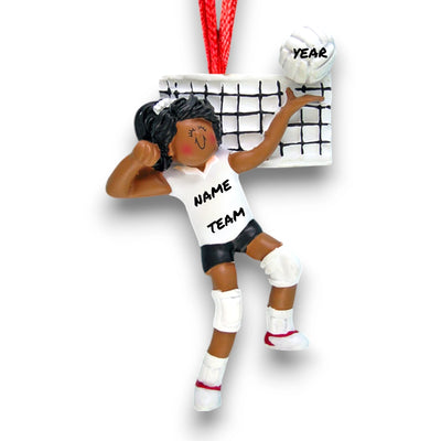 Personalized African American Female Volleyball Ornament with Custom Name and Year – Resin Christmas Ornament