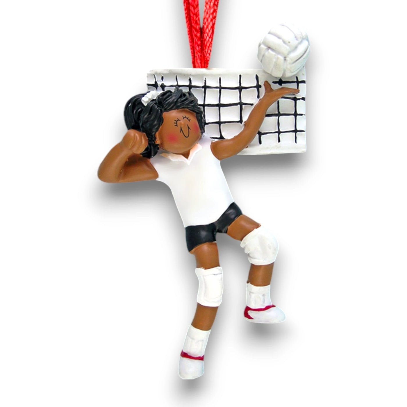 Personalized African American Female Volleyball Ornament with Custom Name and Year – Resin Christmas Ornament