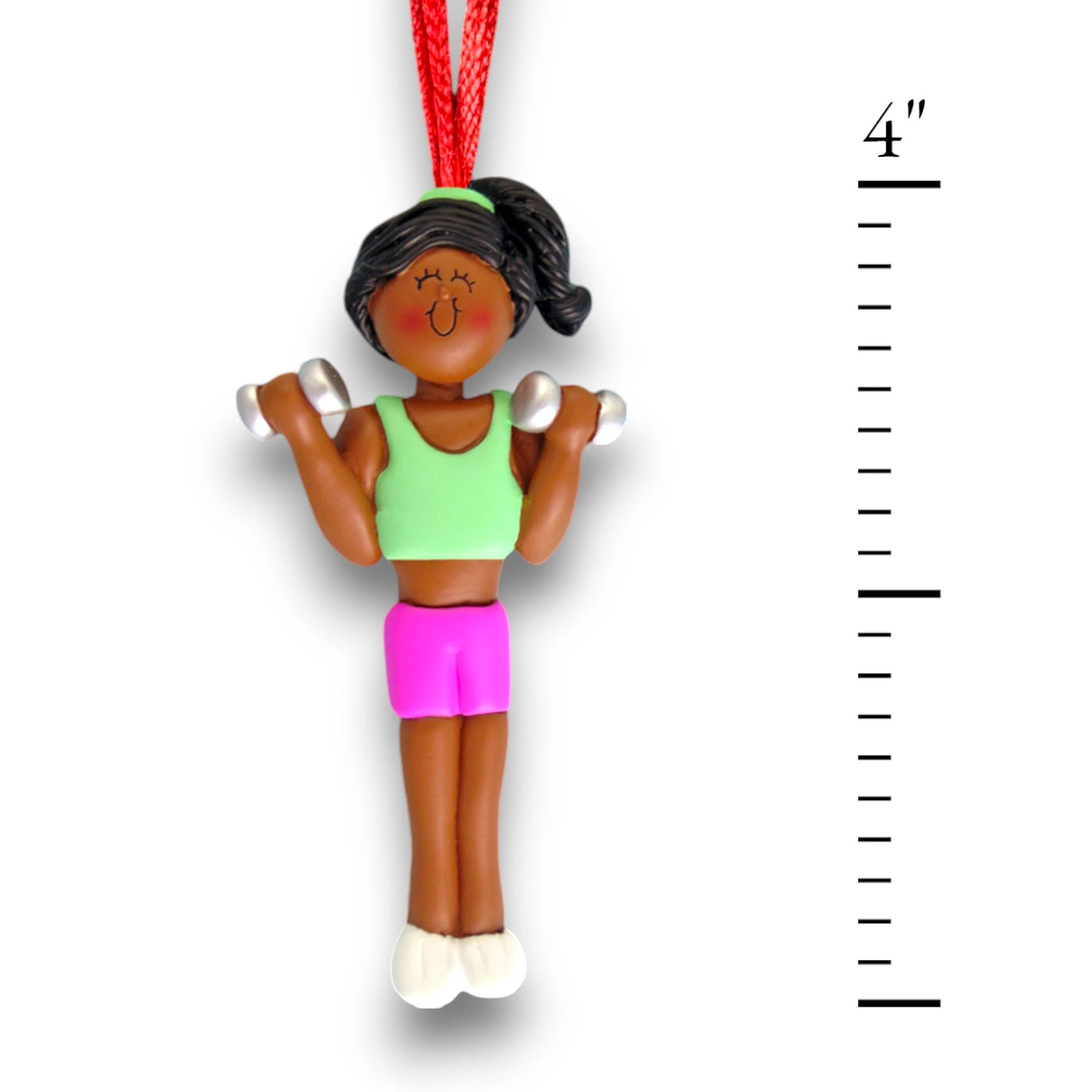 Personalized African American Female Weight Lifter Ornament with Custom Name and Year – Resin Christmas Ornament