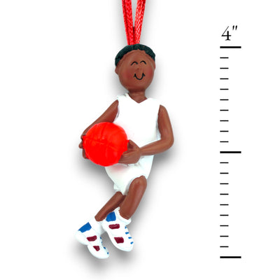 Personalized African American Male Basketball Ornament – Custom Name, Team, and Year Resin Ornament