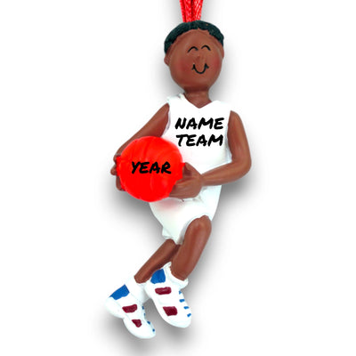 Personalized African American Male Basketball Ornament – Custom Name, Team, and Year Resin Ornament