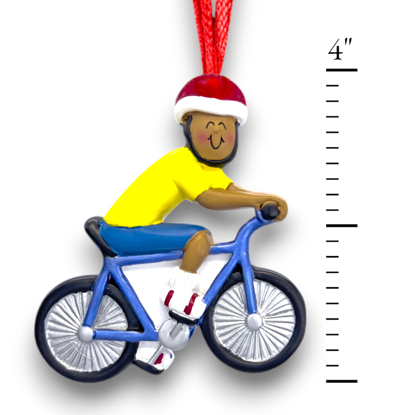 Personalized African American Male Bicycle Rider Ornament with Custom Name and Year – Resin Christmas Ornament