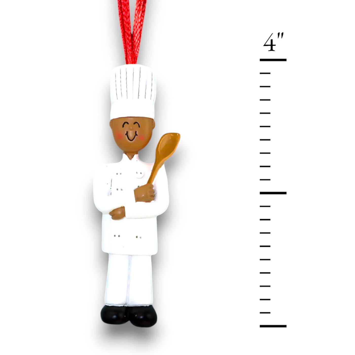 Personalized African American Male Chef Christmas Ornament in White Uniform – Custom Name and Year Resin Ornament

