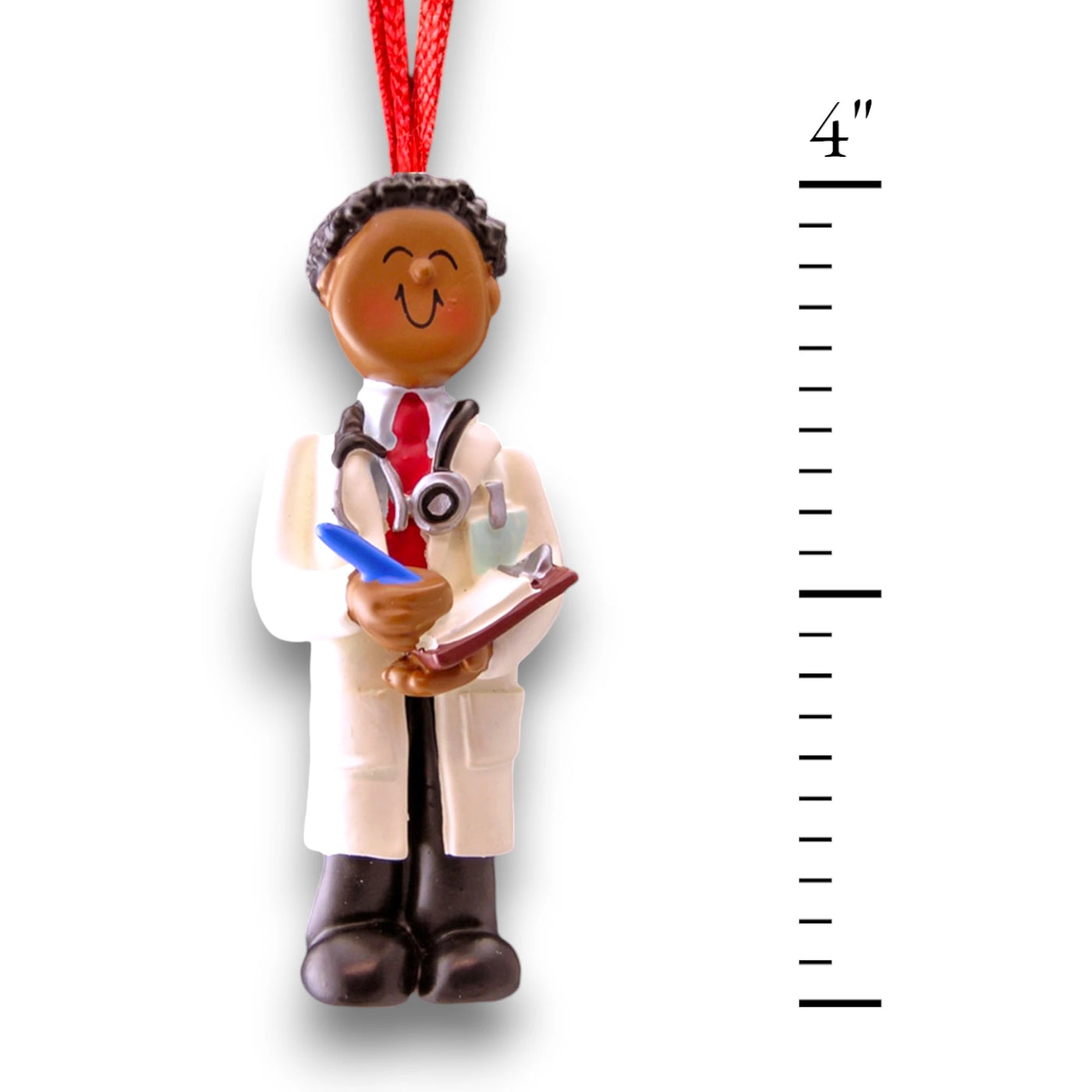 Personalized African American Male Doctor Christmas Ornament with Stethoscope and Clipboard – Custom Name and Year Resin Ornament