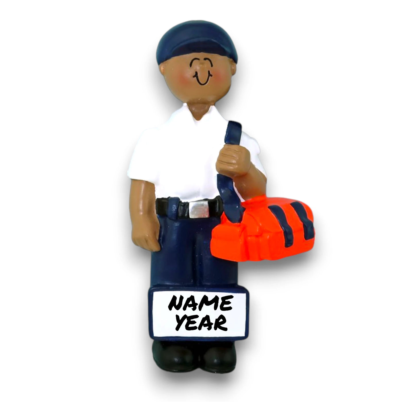  Personalized African American Male EMT Christmas Ornament with Emergency Bag – Custom Name and Year Resin Ornament