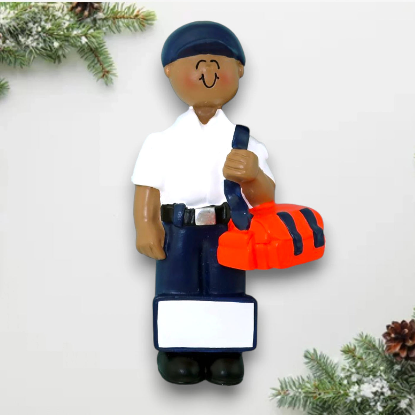  Personalized African American Male EMT Christmas Ornament with Emergency Bag – Custom Name and Year Resin Ornament