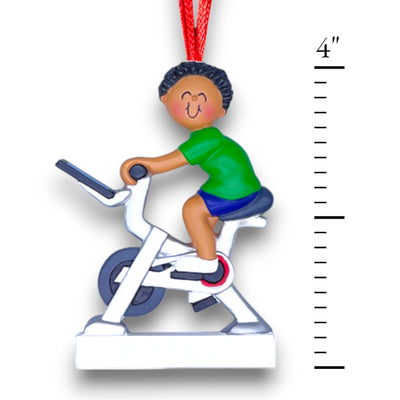 Personalized African American Male Exercise Bike Ornament with Custom Name and Year – Resin Christmas Ornament