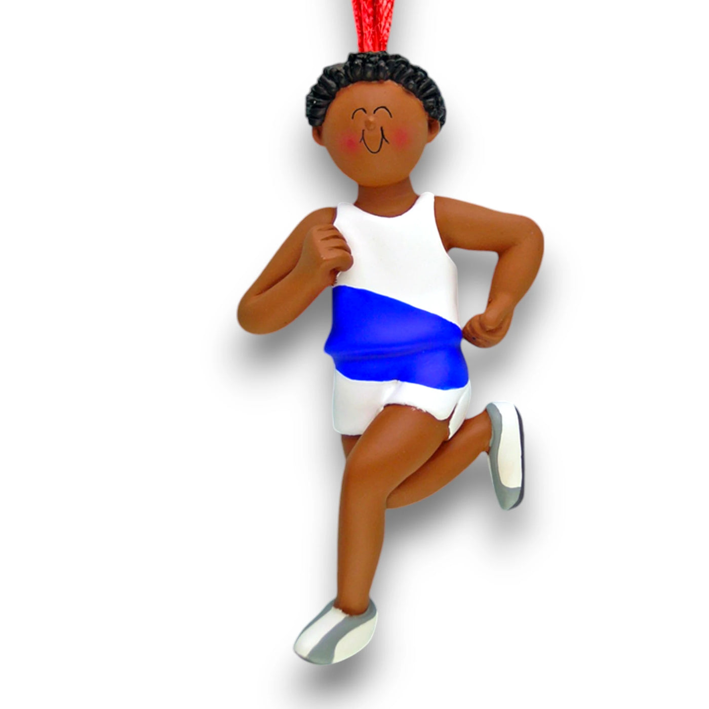 Personalized African American Male Runner Christmas Ornament with Custom Name and Year – Resin Ornament for Fitness Enthusiasts.