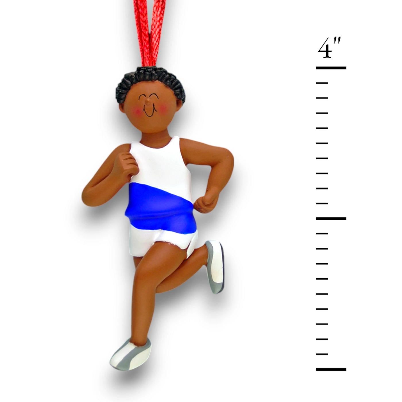 Personalized African American Male Runner Christmas Ornament with Custom Name and Year – Resin Ornament for Fitness Enthusiasts.