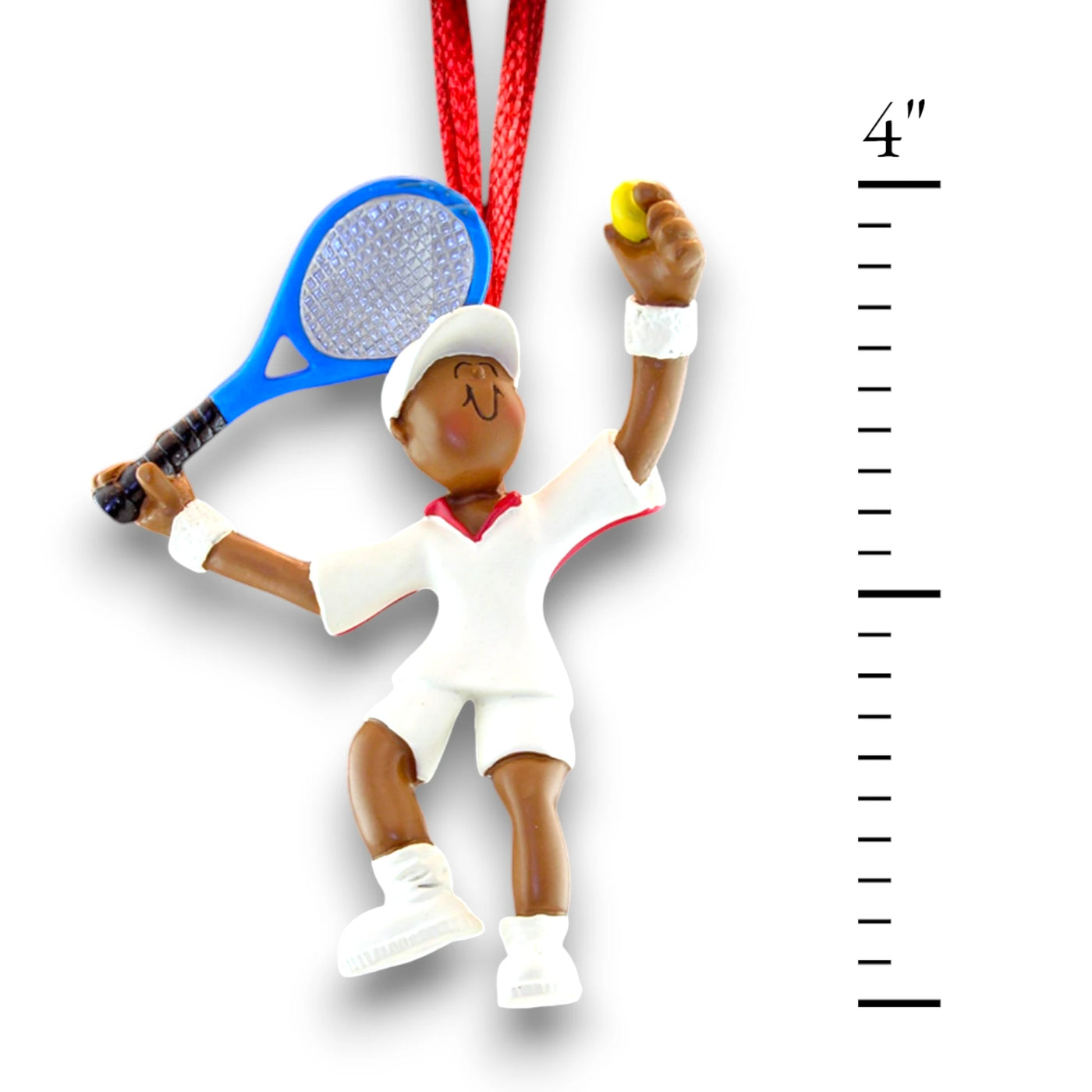 Personalized African American Male Tennis Player Christmas Ornament with Name and Year.