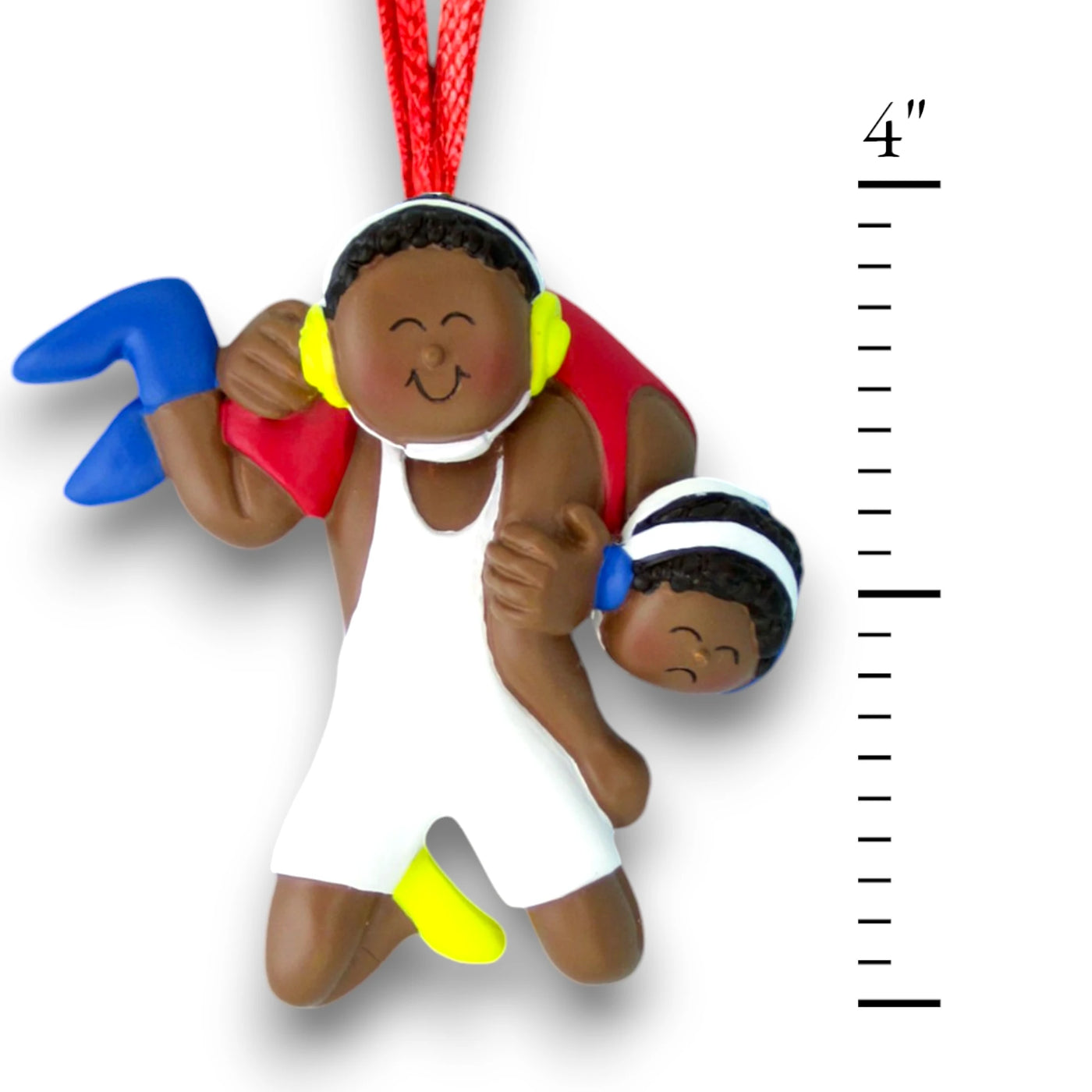 Personalized African American Male Wrestling Ornament with Custom Name, Team, and Year in White Wrestling Outfit – Resin Ornament