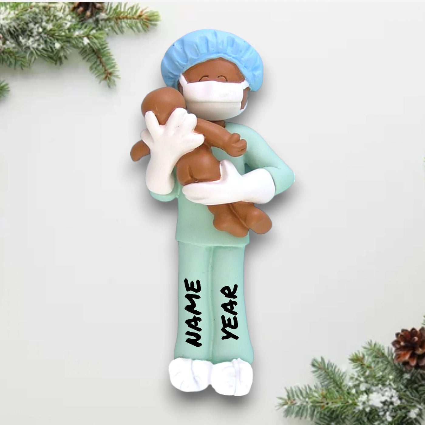 Personalized African American Obstetrician, Midwife, or New Father Christmas Ornament – Custom Name and Year Resin Ornament

