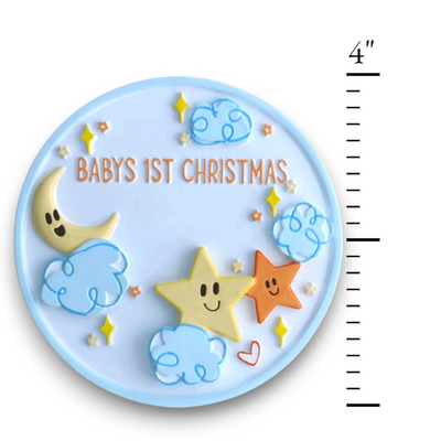  Personalized Baby’s 1st Christmas ornament featuring stars, clouds, and a crescent moon, customizable with name and year.