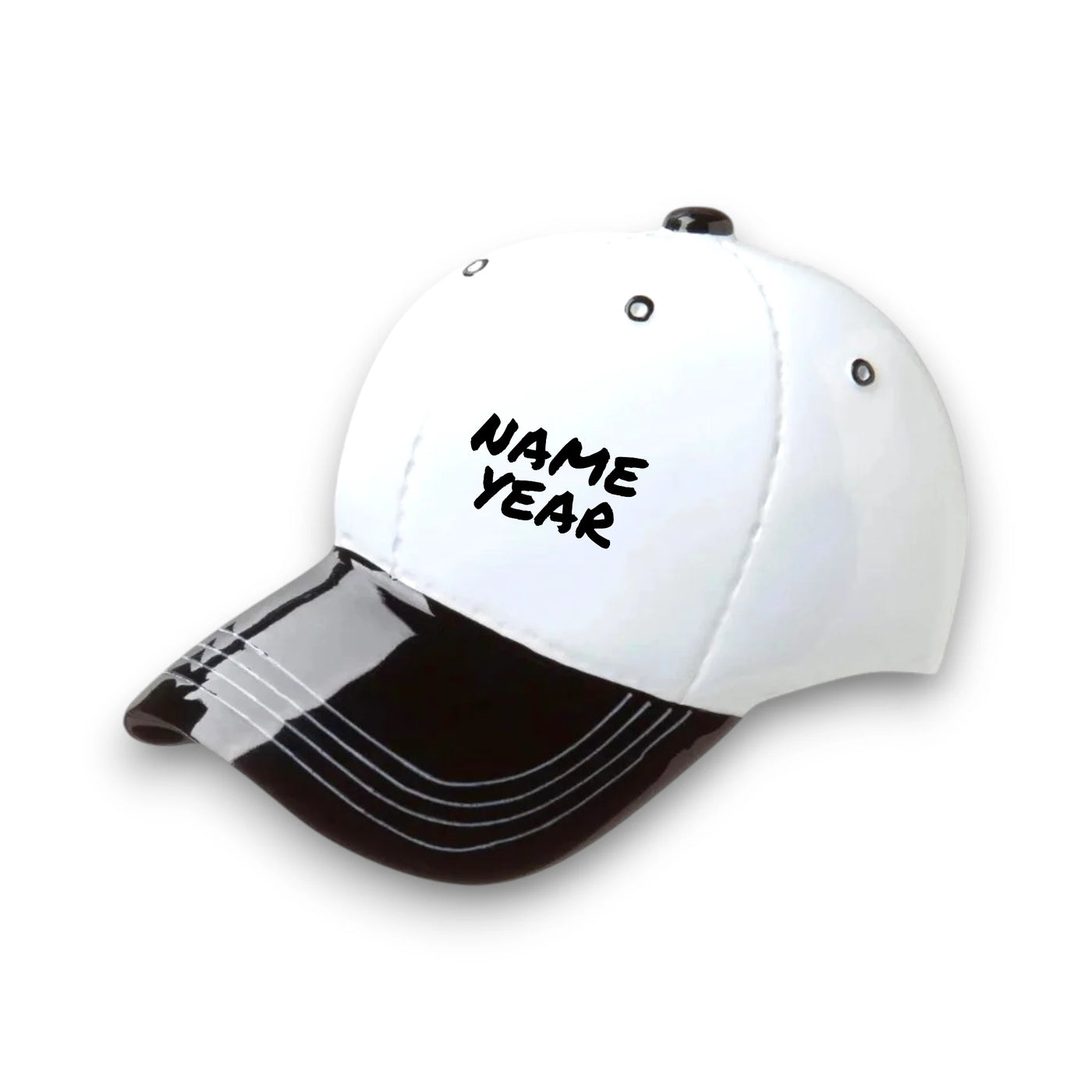 Personalized Baseball Hat Black Christmas Ornament with customizable name and year, featuring a black and white design ideal for sports enthusiasts.
