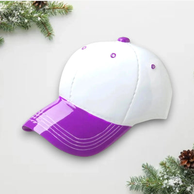  Personalized Baseball Hat Christmas Ornament in purple with customizable name and year, perfect for baseball fans and players.
