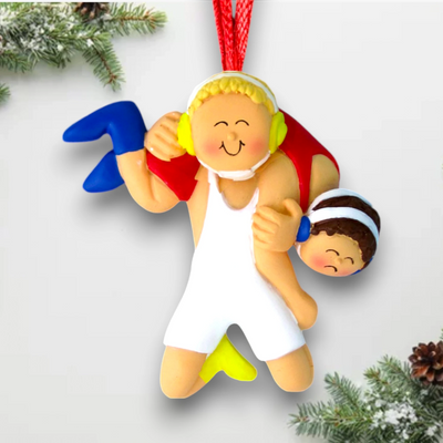 Personalized Blonde Male Wrestling Ornament with Singlet and Ear Guards – Custom Name, Team, and Year Resin Ornament