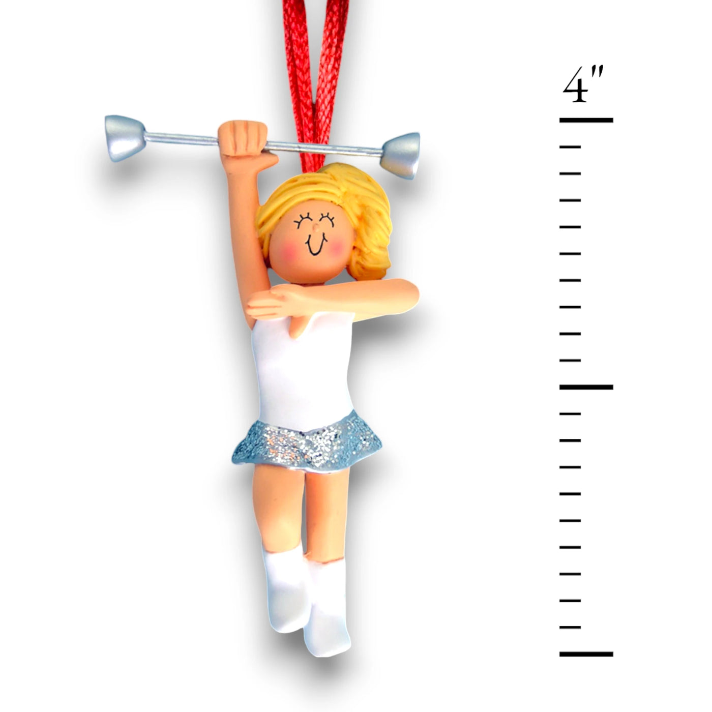 Personalized Blonde Female Baton Twirler Ornament with Custom Name and Year – Resin Christmas Ornament