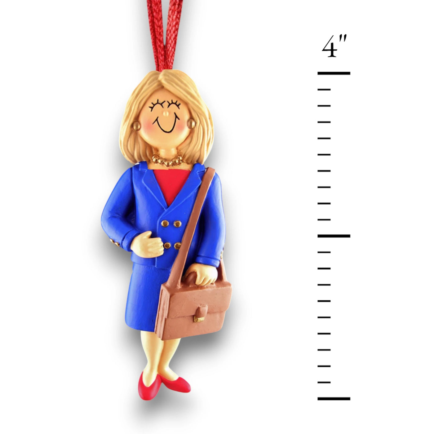 Personalized Blonde Female Business Christmas Ornament in Blue Suit – Custom Name and Year Resin Ornament