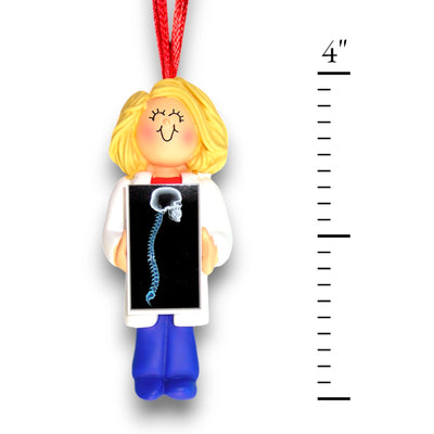 Personalized Blonde Female Chiropractor Christmas Ornament holding X-ray – Custom Name and Year Resin Ornament

