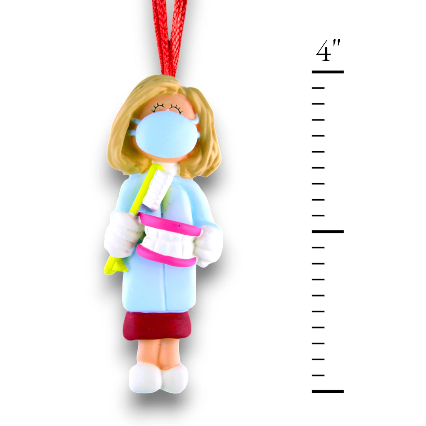 Personalized Blonde Female Dental Christmas Ornament with Mask and Toothbrush – Custom Name and Year Resin Ornament

