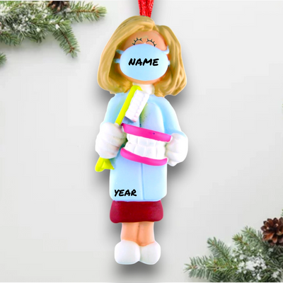 Personalized Blonde Female Dental Christmas Ornament with Mask and Toothbrush – Custom Name and Year Resin Ornament