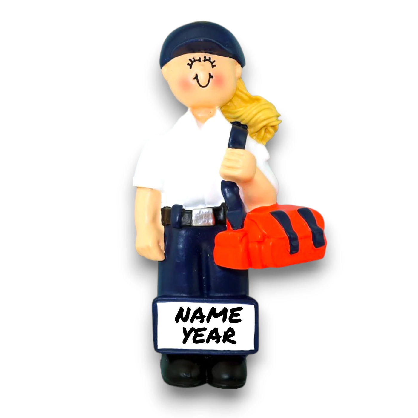 Personalized Blonde Female EMT Christmas Ornament with Emergency Bag – Custom Name and Year Resin Ornament

