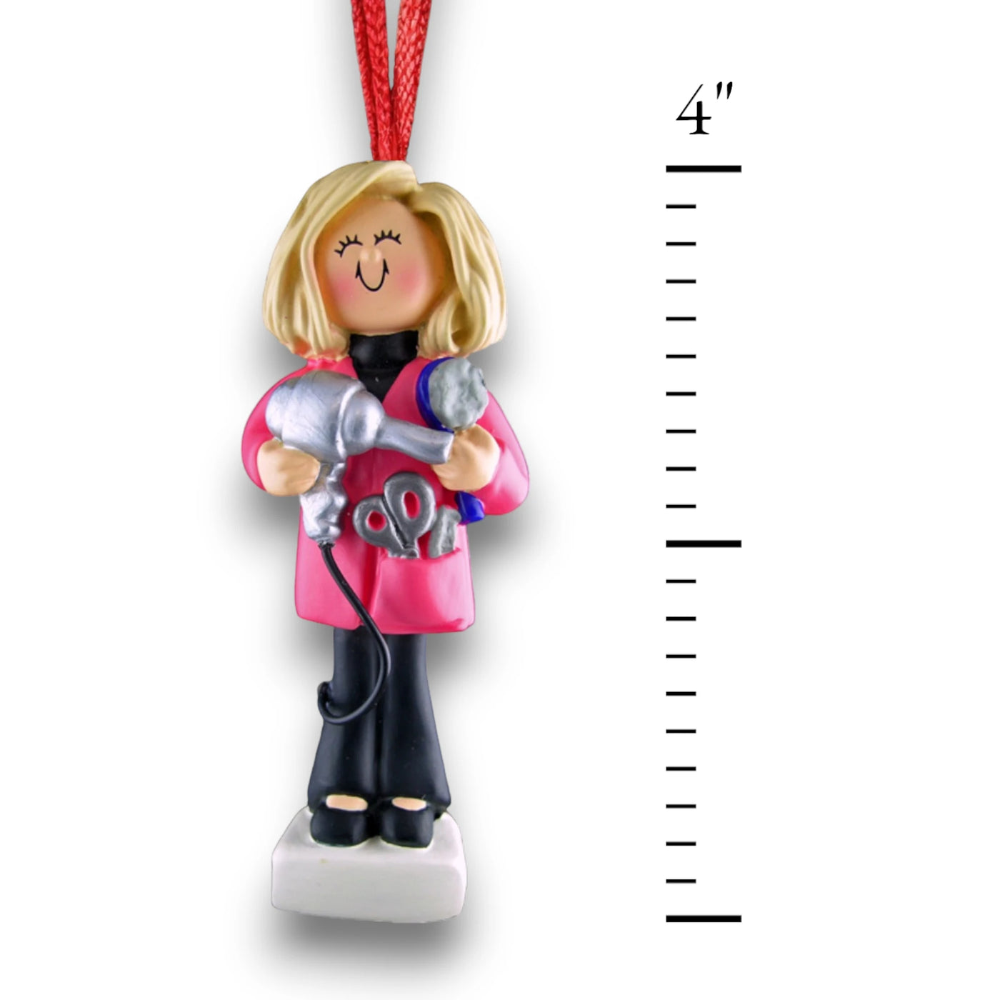 Personalized Blonde Female Hairdresser Christmas Ornament with Hairdryer and Scissors – Custom Name and Year Resin Ornament

