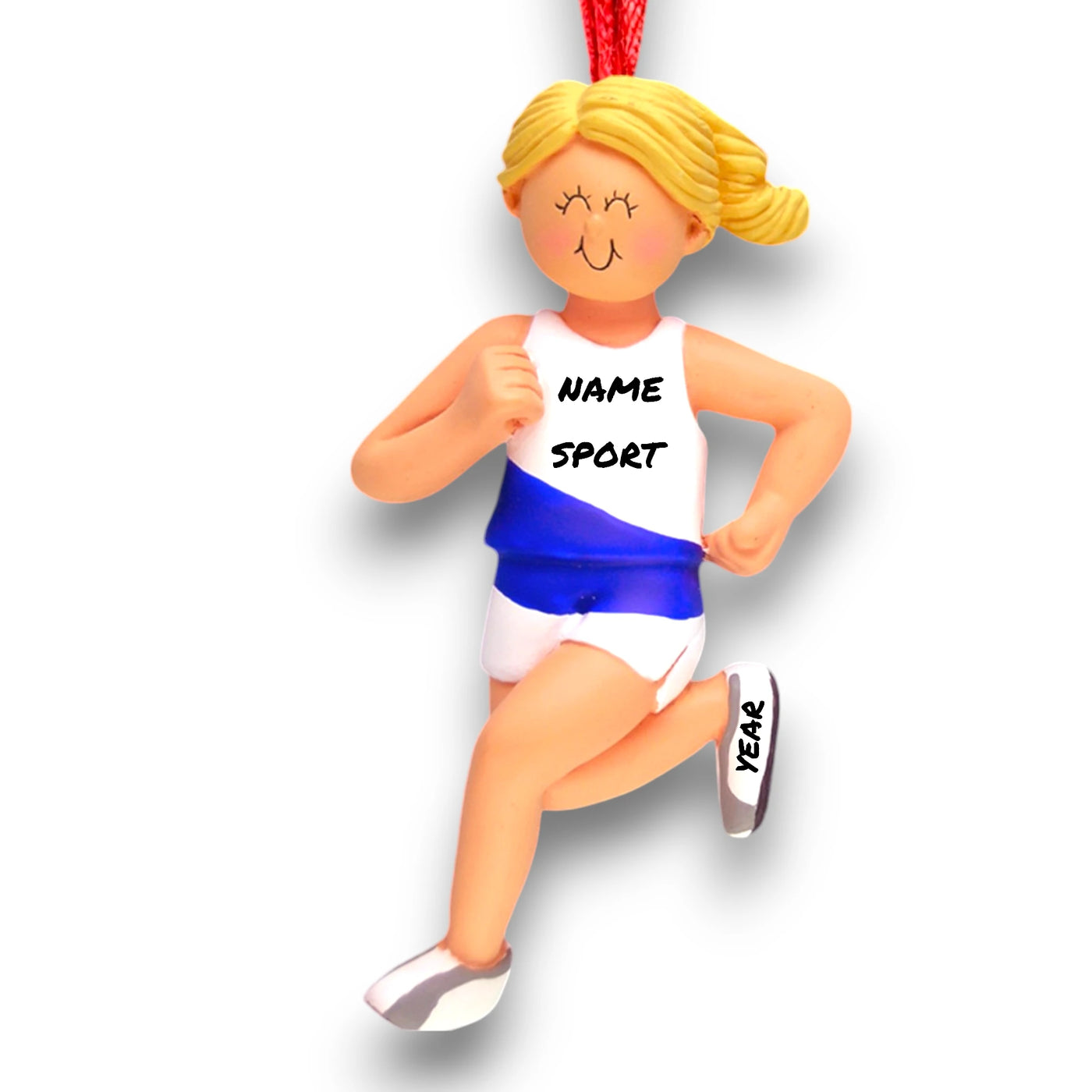 Personalized Blonde Female Runner Ornament with Custom Name and Year – Resin Christmas Ornament