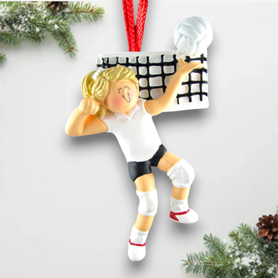 Personalized Blonde Female Volleyball Ornament with Custom Name, Team, and Year – Resin Christmas Ornament