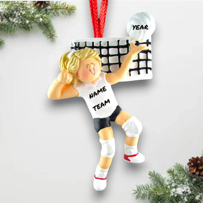 Personalized Blonde Female Volleyball Ornament with Custom Name, Team, and Year – Resin Christmas Ornament