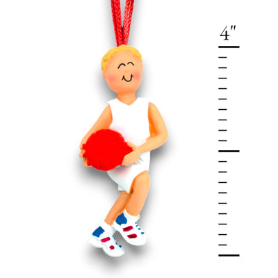 Personalized Blonde Male Basketball Ornament with Custom Name, Team, and Year – 4-inch Resin Ornament for Sports Enthusiasts