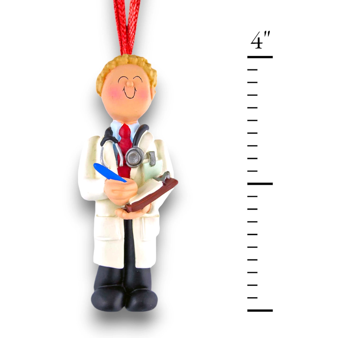 Personalized Blonde Male Doctor Christmas Ornament with Stethoscope and Clipboard – Custom Name and Year Resin Ornament