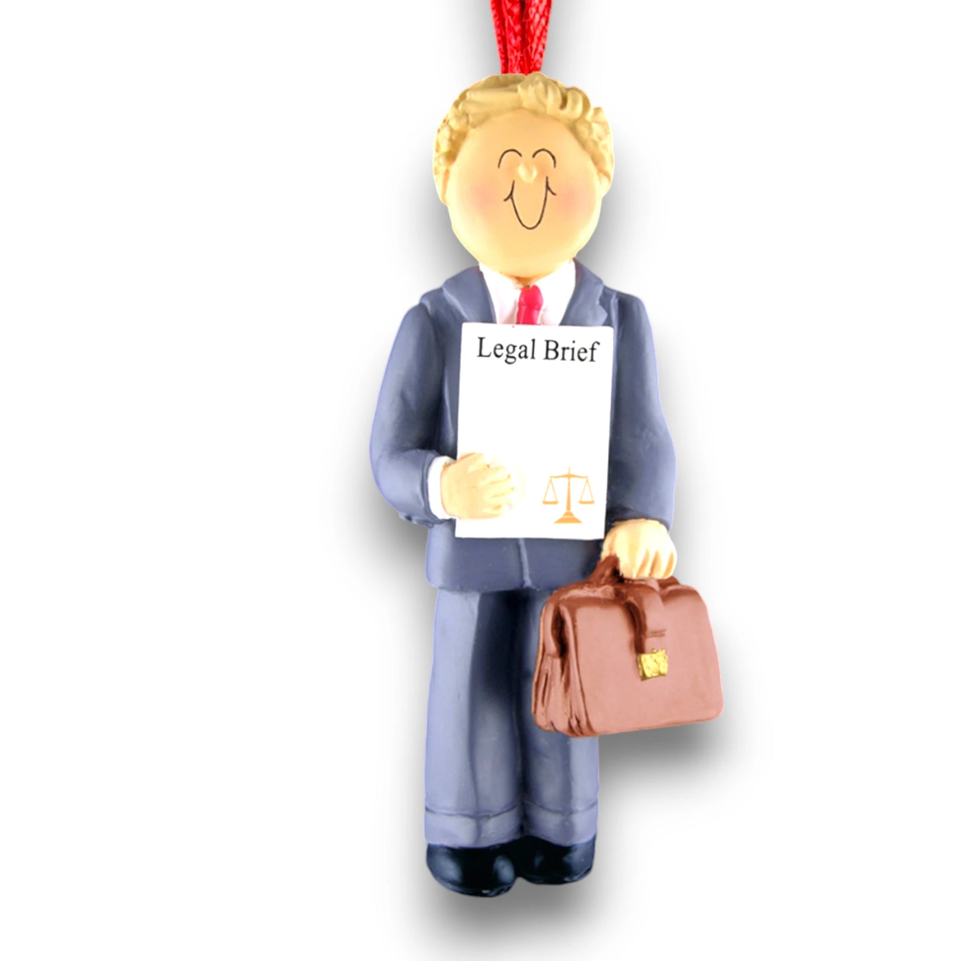 Personalized Blonde Male Lawyer Christmas Ornament with Briefcase and Legal Brief – Custom Name and Year Resin Ornament