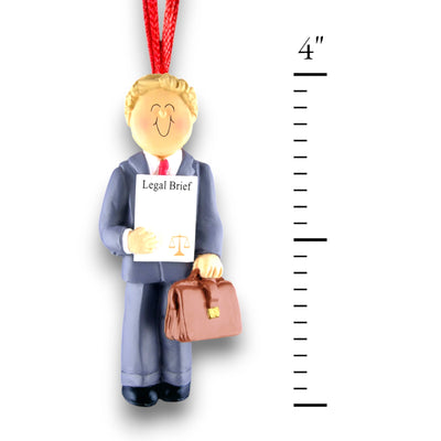 Personalized Blonde Male Lawyer Christmas Ornament with Briefcase and Legal Brief – Custom Name and Year Resin Ornament