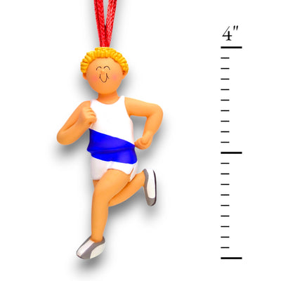 Personalized Blonde Male Runner Ornament with Custom Name, Sport, and Year – Resin Christmas Ornament