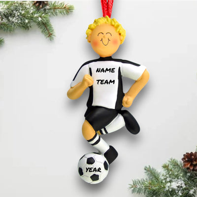 Personalized African American Female Karate Ornament, wearing a white gi and black belt, customizable with name and year.