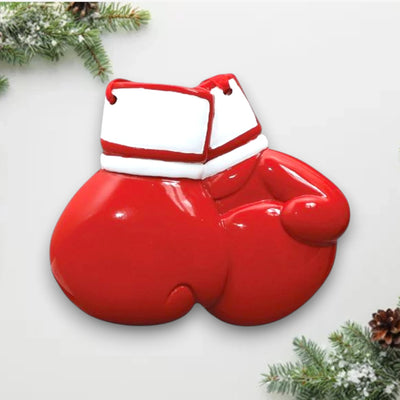 Personalized Boxing Gloves Christmas Ornament featuring bright red gloves with customizable name and year.